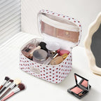 Gosect Large Makeup Bag, Cute Cosmetic Bag for Women Girls, Floral Coquette Aesthetic Toiletry Bag, Travel Make Up Organizer Bag (Strawberry)