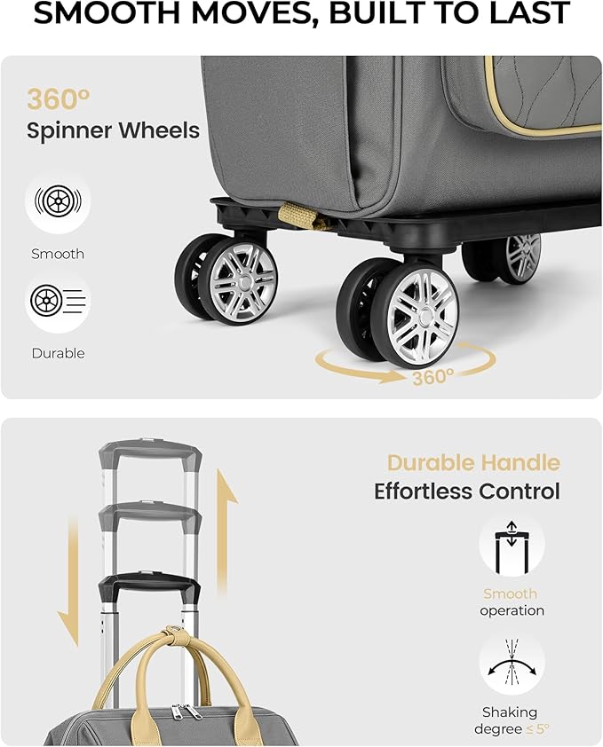 Ytonet Rolling Backpack for Women, 15.6 In Rolling Travel Backpack with 4 Spinner Wheels, Carry On Wheeled Backpack with Detachable Trolley, Water-Resistant Roller Bag for College Business Work, Grey