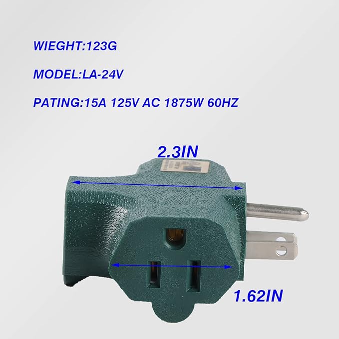 3 Outlet Adapter [UL Listed] 3 Way Outlet Splitter - 3 T-Shaped Adapter Outdoor Power Splitter Grounded Wall Tap Adapter Heavy Duty (4, green)