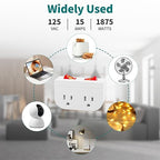 3Pack - POWAWINI Grounded Outlet with Double On Off Switch, Two Port Electrical Outlet Plug Switch, Wall Tap Adapter with Daul Red Indicator, 1875W,15A, ETL Listed (White)