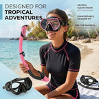 Snorkeling Gear for Adults, JRing Snorkel Mask Set with 180 Degree Tempered Glass Anti Fog Goggles Scuba Dry Top Snorkel for Swimming, Scuba Diving Mask for Men Women