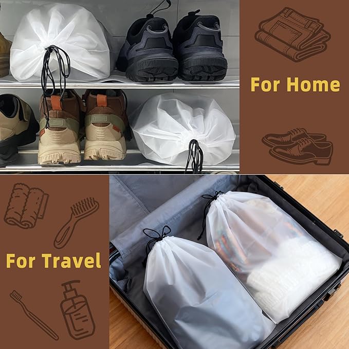 24 PCS Clear Shoe Bags for Travel, 11.8" x 15.7" Travel Shoe Bags for Storage and Packing, Waterproof Drawstring Shoe Bag for Traveling, Travel Essentials for Women and Men