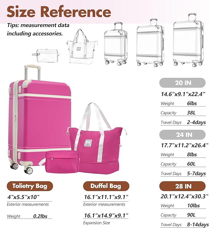 Merax Luggage Sets 28 Inch Suitcase with TSA Lock Hardshell Carry On Luggage with Duffel Bag