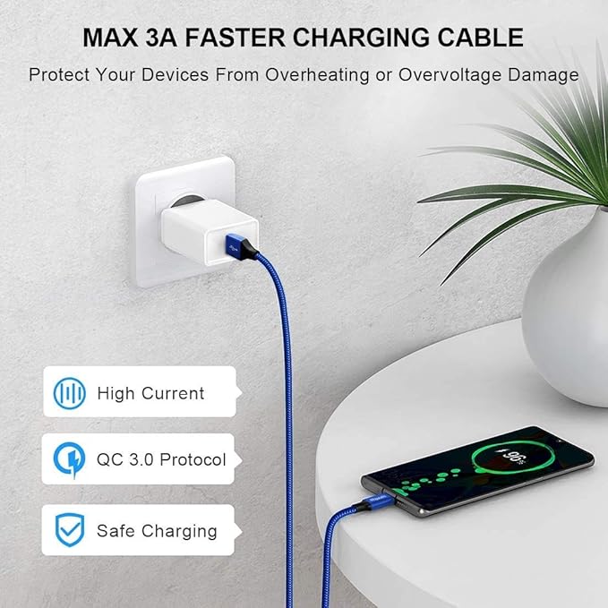 etguuds USB C Cable 15ft, Extra Long USB Type C Cable Fast Charge USB-A 2.0 to USB-C Charger Cable, Premium Nylon Braided Charging Cord - Blue