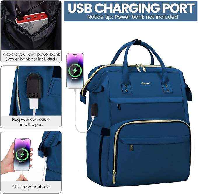 LOVEVOOK Laptop Backpack for Women,18 Inch Professional Womens Travel Backpack Purse Computer Laptop Bag Nurse Teacher Backpack,Waterproof College Work Bags Carry on Back Pack with USB Port,Royal Blue
