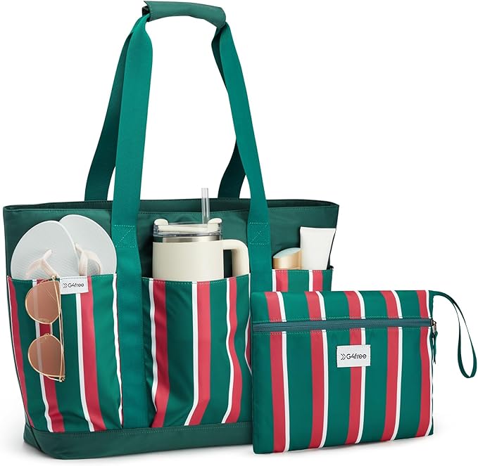 G4Free Beach Bag,Waterproof Beach Tote Pool Bags for Women,Compatible with Cup,Foldable for Weekender Travel