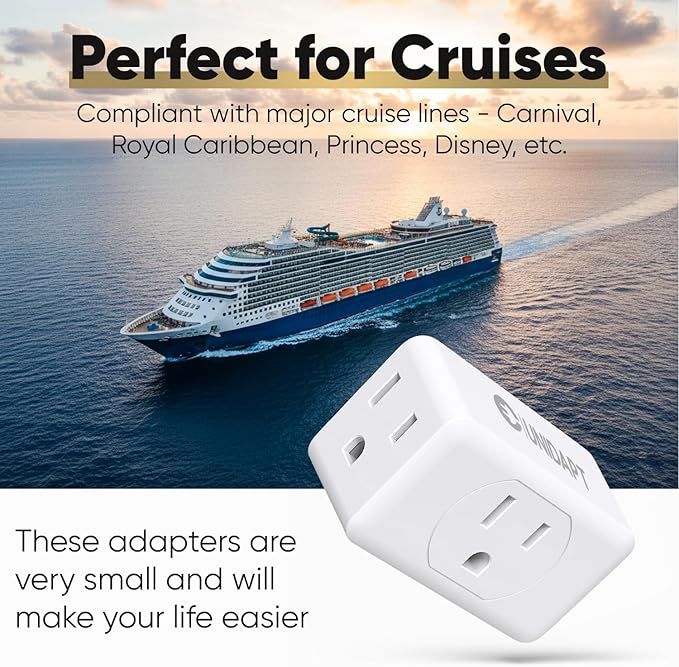 Unidapt Multi Plug Outlet Extender 2 Pack - 3 Way Wall Outlet Splitter, Cruise Ship Essentials Power Plug Adapter, Compact Travel Wall Tap Expander, Flat Angled Design, Home, Office, Dorm - White