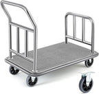 Gilprop Hotel Luggage Cart Bellman's Cart Rectangular Steel Deluxe Platform Truck Holds 850lbs of Luggage (Grey)