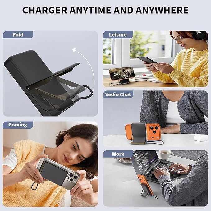 10000mAh Magnetic Wireless Power Bank Fast Charging , Mag-Safe Protable Charger Bulit in USB C Cable and Stand 22.5W PD USB C Fast Charger,Magnetic Battery Pack for iPhone 17 Pro/17 Air/16/15/14/13/12