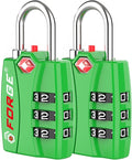 Forge Open Alert TSA Approved Luggage Locks - 3 Digit Combination, Easy Read Dials, Zinc Alloy Body - Ideal Travel Lock for Luggage, Suitcases, Bags & Toolboxes (Green 2 Locks)