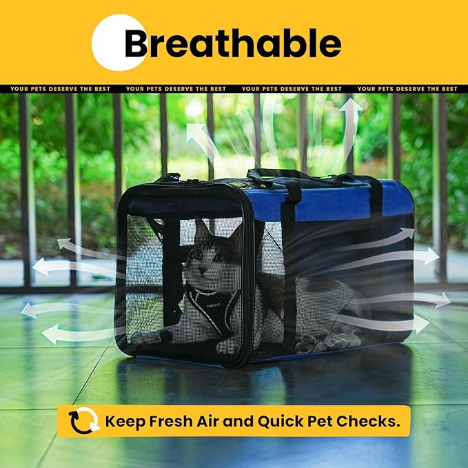 Conlun Cat Carrier Bag,Soft-Sided Pet Carriers for Dogs with 4-Sided Mesh,Airline Approved Cat Transport Carrier for Small&Medium Cats Kitten Puppy Up to 15LB,Collapsible Cat Travel Carrier-M,Blue