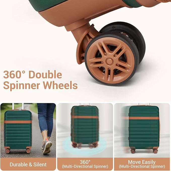 Kono Luggage Set 3 Pieces Expandable PC ABS Durable Suitcase Hardside with Double Spinner Wheels Tsa Lock Green(20in/24in/28in)