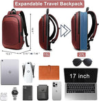 hk Business Backpack for Men 17 Inch,Slim & Expandable Waterproof Travel Laptop Backpack with USB Charger Port (Red)