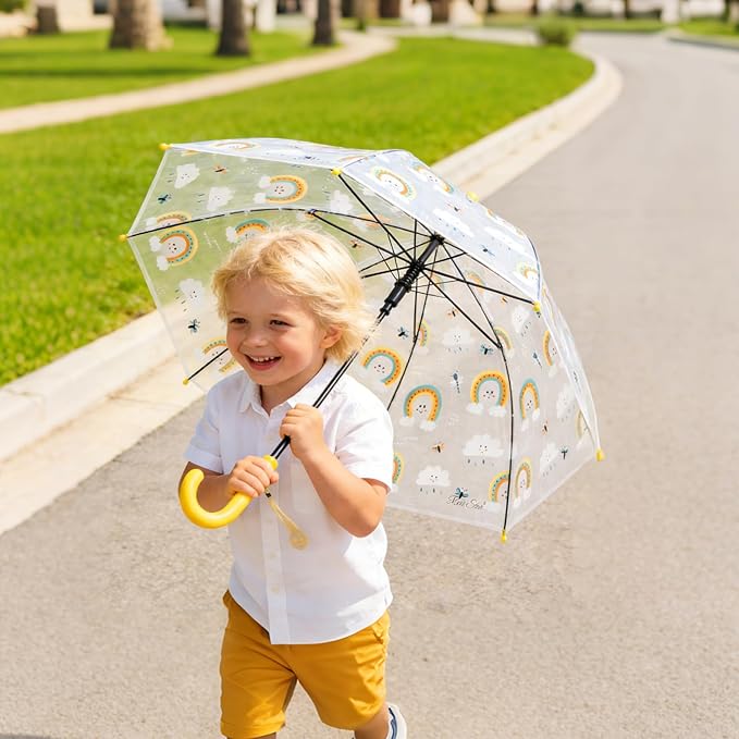 MRTLLOA Kids Clear Bubble Umbrella with an Easy Grip Curved Handle, Safety Transparent Dome Bubble Umbrella for Toddler Boys Girls