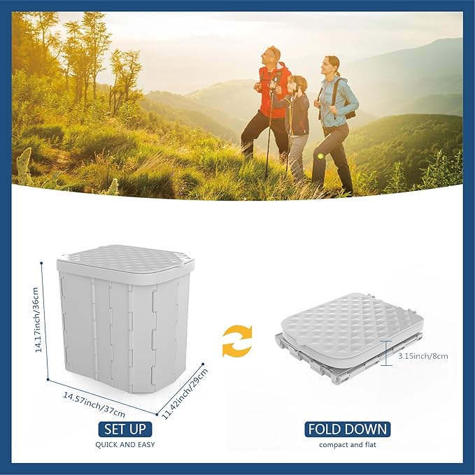 Hapoon Portable Camping Toilet for Adults XL Portable Folding Toilet with Lid,Travel Portable Potty for Adults,Porta Potty Car Toilet, Grey
