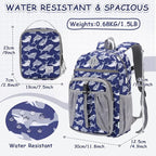 VASCHY Kids Backpack Lunch Bag Set, Boys Large School Bookbag Insulated Lunch Box for Toddlers Preschool,Daycare,Kindergarten,Elementary School Shark