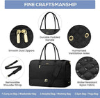 Travel Weekender Duffle Bag for Women - Overnight Bag with Shoe Compartment Carry on Bag with Toiletry Bag Gym Duffel Bag with Wet Pocket Hospital Bags for Labor and Delivery 3 Pcs Set Black