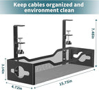 Under Desk Cable Management Tray Black, Litwaro Cable Management Under Desk No Drill, Cable Organizer with Clamp for Wire Management, Cord Organizer No Damage to Desk for Office, Home