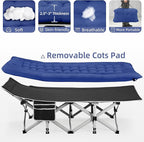 Fragess Foldable Camping Cots for Adults, 28" Extra Wide Cot with Removable Mattress, 600LBS Max Load, Sleeping Cots for Camping Outdoor/Office, Guest (Azure)