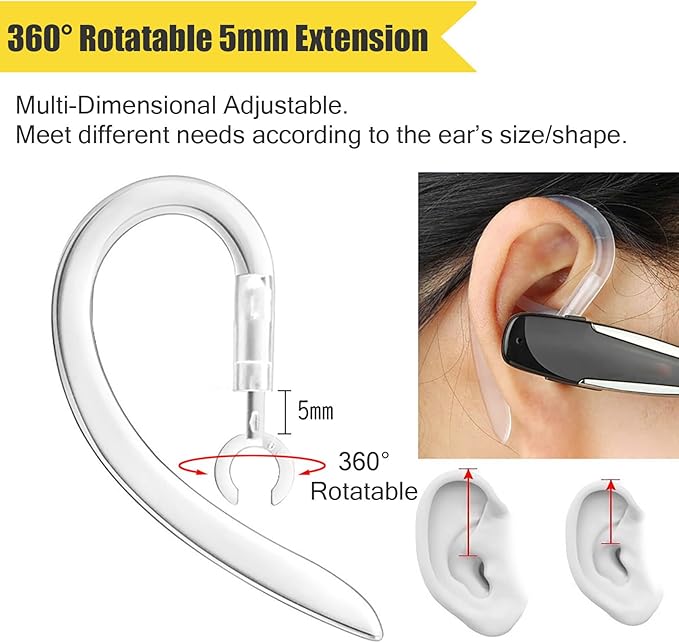 Ear Hooks Eartips Kit 360° Rotatable Adjustable Soft Silicone Anti-Slip Sports Clamp Bluetooth Headset Clips Earbuds Replacement for Newbee/Plantronics/TOORUN Black