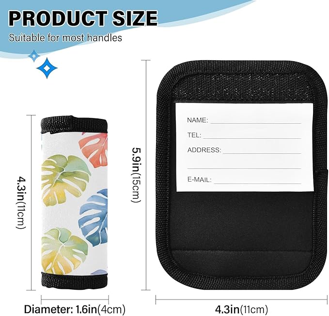 Watercolor Monstera Luggage Handle Wrap for Suitcase Luggage Tags Handle Covers Identifiers Soft Decorations Travel Accessories 2 Pack