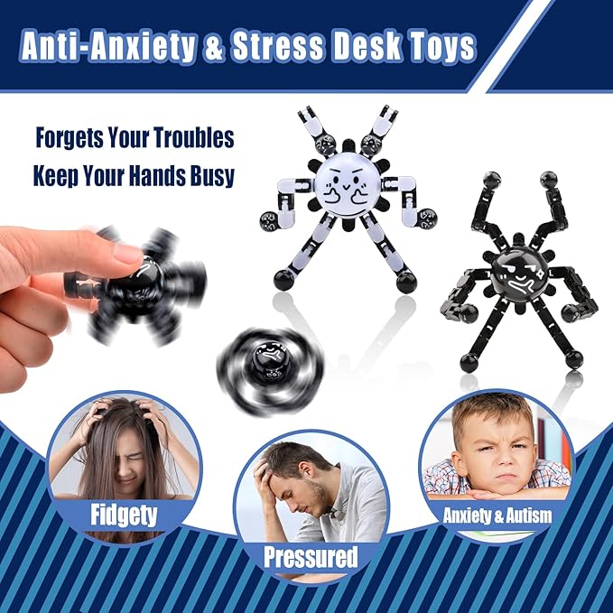 Transformable Fidget Spinners Toys for Adults and Kids,Cool Fingertip Gyros,Sensory Toys for Teens Boys Age 8-12 ADHD Autism Relief Stress Birthdays Gifts Party Favors Easter Travel Toys