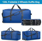Finnhomy 120L Foldable Rolling Duffel Bag with 3 Wheels, Light Weight Travel Duffel bag with Large Loading Capacity, 32'' Rolling Duffel bag with Shoulder Strap