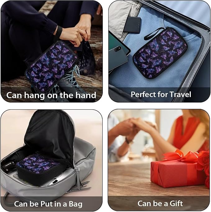 Glitter Butterfly Print Storage Bag Practical Earphone Bags Cable Organizer Bags Power Bank Bag Data Cables Storage Pouch Headset Organizing Pouch Multipurpose Bags