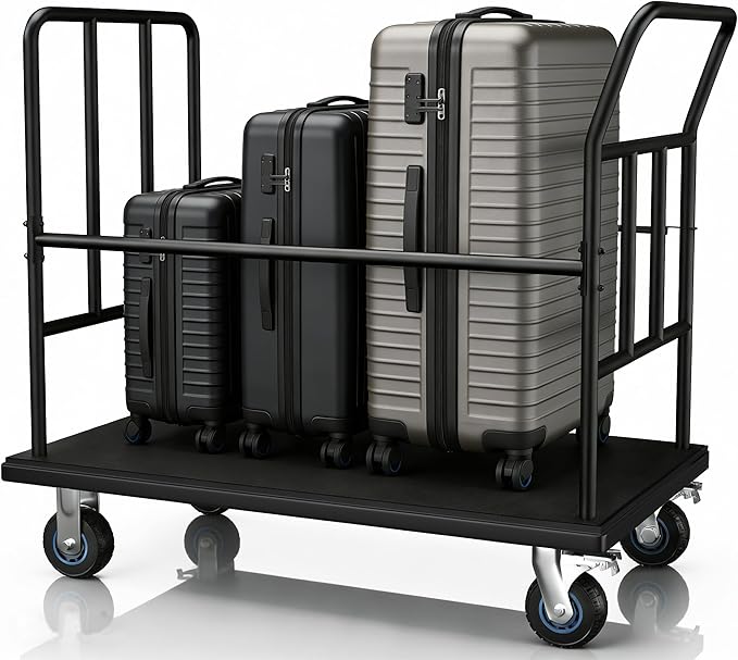 Luggage Cart,Heavy-Duty Steel Luggage Trolley with Wheels,850LB Load Hand Truck,Reinforced Frame for Hotel Bellman,Airport & Hospitality Use,Smooth-Rolling Platform Dolly