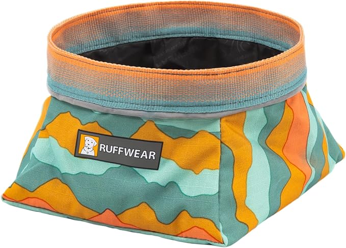 Ruffwear, Quencher Collapsible Dog Bowl, Packable Food & Water Bowl with Waterproof Lining, Water-Resistant Shell, & Reflective Trim, Lightweight, 4.2 Cups (1 L), Spring Mountains, Medium