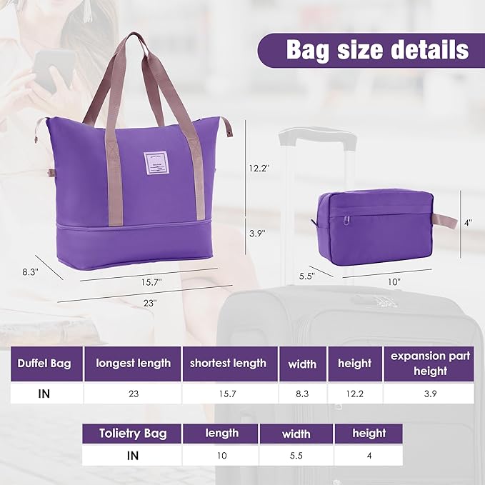 Lightweight Expandable Softside Luggage Sets 3 Piece, Large Capacity Travel Suitcase with Spinner Wheel, TSA Lock, Easy Access Design and Adjustable Telescoping Handle (Purple)