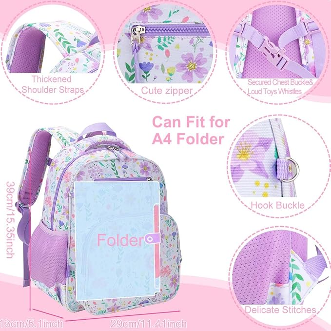 RHCPFOVR Kids Backpack for Girls - Girls Backpack 3-8 Ages Butterfly for Kids 15 Inch School Bookbag for Kindergarten Elementary School Bookbag for Girl 1st 2nd Grade