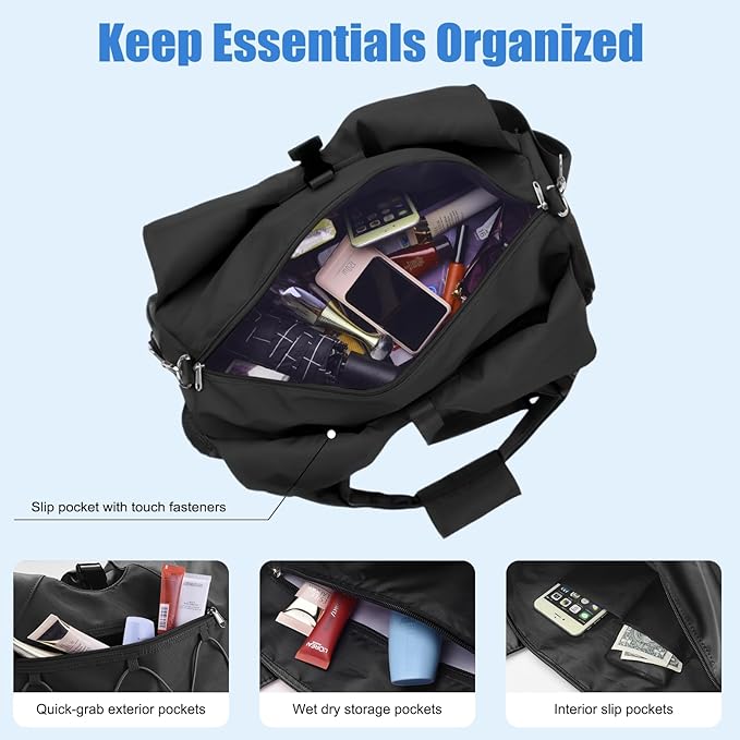 Forestfish Gym Bag For Women With Yoga Mat Holder & Shoe Compartment & Wet Dry Storage Pocket & Adjustable Strap