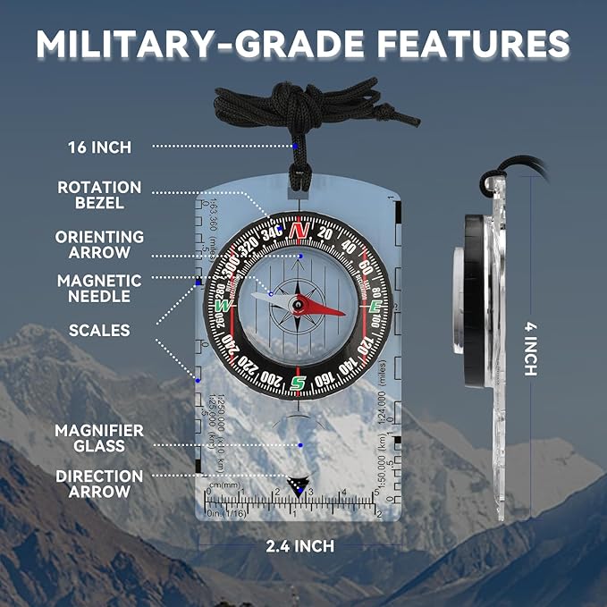 Compass Hiking Survival, Wilderness Survival Compass for Kids- Magnetic Gear Set Navigation Map- Backpacking Camping Hunting Survival