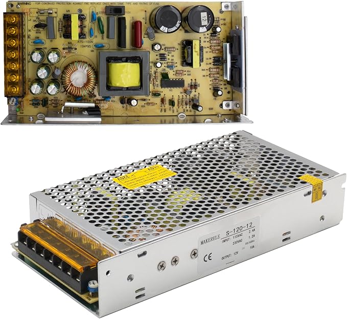 MK-SMPS-S120-12 MAKERELE DC 120W Switching Power Supply Converter, AC 110V-220V to DC 12V Universal Regulated Switching, Transformer Driver Adapter 10A for Strip 3D Printer CCTV Camera Motor Pump