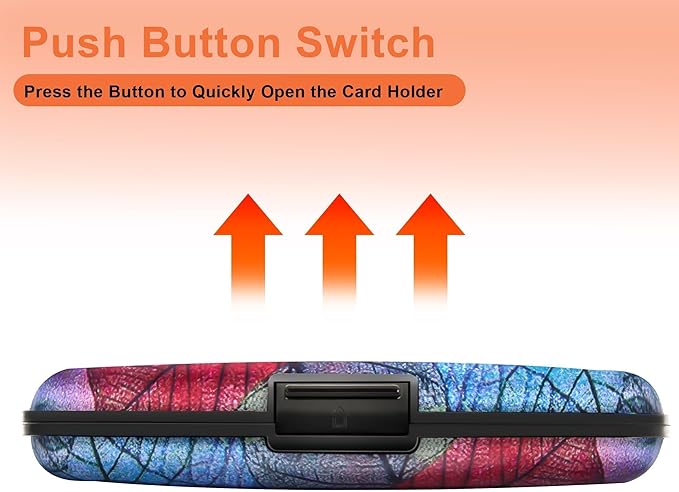 Mayski Credit Card Holder, RFID Blocking, Aluminum Alloy Hard Case, Small Mini Business Metal Wallet for Women Men, Colorful Leaves