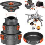 Smokey Camp Camping Cookware Mess Kit Set with Stove - Backpacking Camping Pots and Pans Set, All in One Non-Stick Camping Cooking Set, Portable Stove, Hiking, Picnic, Outdoor & Camping Cookware Set
