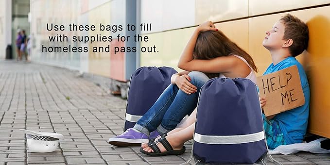 BeeGreen 20 Pieces Navy Blue Drawstring Backpack Bags Wholesale, Reflective String Bag DIY for Women and Men