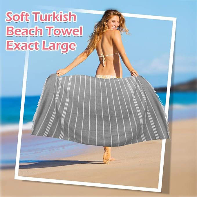 YSYJ 12 Pack Turkish Beach Towel Oversized Beach Towels 36"x71"Turkish Towel Soft Sand Free Quick Dry Lightweight Beach Towel Bath Towels Grey