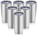 20 oz Tumblers Bulk Stainless Steel Tumbler with Lid Double Wall Vacuum Insulated Coffee Mug 20oz Powder Coated Cup for Hot and Cold Drinks, Stainless, 6 pack