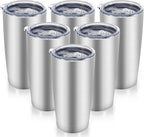 20 oz Tumblers Bulk Stainless Steel Tumbler with Lid Double Wall Vacuum Insulated Coffee Mug 20oz Powder Coated Cup for Hot and Cold Drinks, Stainless, 6 pack