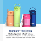 THERMOS FUNTAINER 16 Ounce Stainless Steel Vacuum Insulated Food Jar with Folding Spoon, Neon Purple