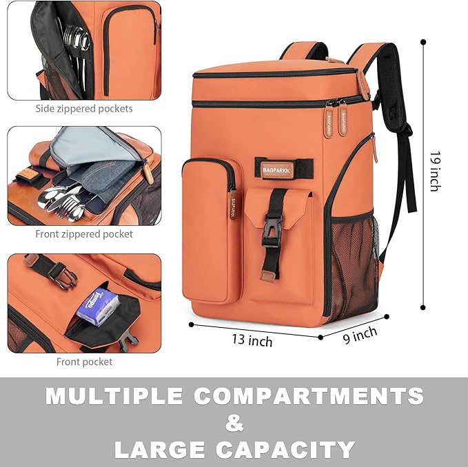 BAGPARKK Insulated Cooler Backpack,33/45 Cans Multifunctional Double Deck Leakproof Cooler Bag with Sternum Strap,Large Capacity Lightweight Travel Camping Beach Backpack