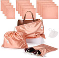 Ewen Pack of 12 Satin Drawstring Dustbags with Blank Tags, Dustproof Packing Pouch Set in Small Medium Large for Travel Essentials, Pink Orange Silk Bag for Handbags Clothes Purse Organization Storage