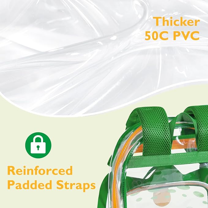 mommore Clear Backpack for Kids Dinosaur Backpack for Boys 4-8 Water-Resistant See Through Cartoon Toddler Bookbag with Chest Strap for Preschool Kindergarten Travel, Green