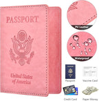 Eoehro Passport and Vaccine Card Holder, Faux Leather, AI-pink, Compact, Lightweight, Waterproof