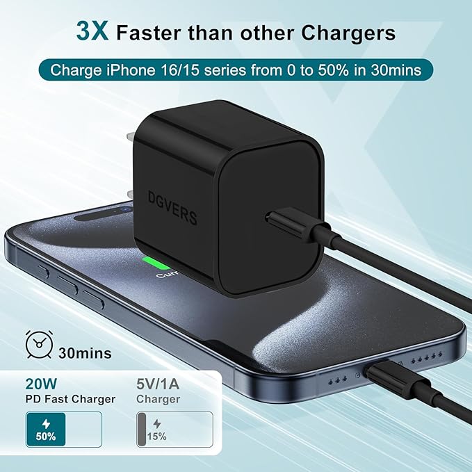 Fast Charger for iPhone 17 16 15 Charger Fast Charging 3Pack, 6+10+10ft USBC to USBC Cable Cord &20W Type C Block for iPhone 17/17 Air/17 Pro Max/17 Pro/16 15 Pro Max/Pro/Plus,iPad Pro/Air/Mini