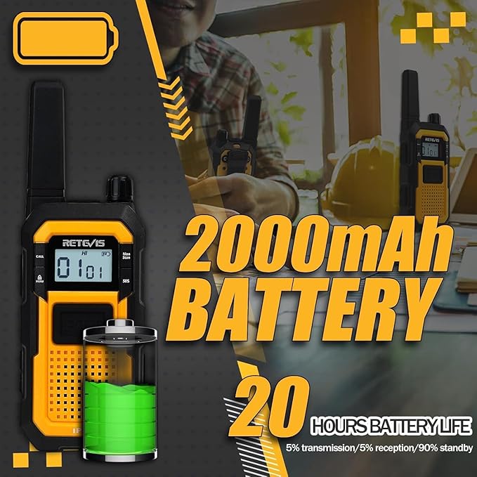 Retevis RB48 Walkie Talkies with Earpiece, Mil-Standards 810H, Waterproof Heavy Duty Two Way Radios, Vibration Call, 2000mAh, NOAA, 2 Way Radio Long Range(2 Pack)