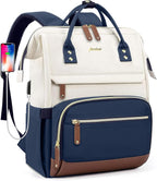 Focdod Laptop Backpack for Womem Work Bags: 15.6 Inch Travel BackPacks Durable Back Pack With USB Charging Port Anti Theft Fashion College BookBag Purse Bussiness Daypack for Nurse Teacher Navy Beige