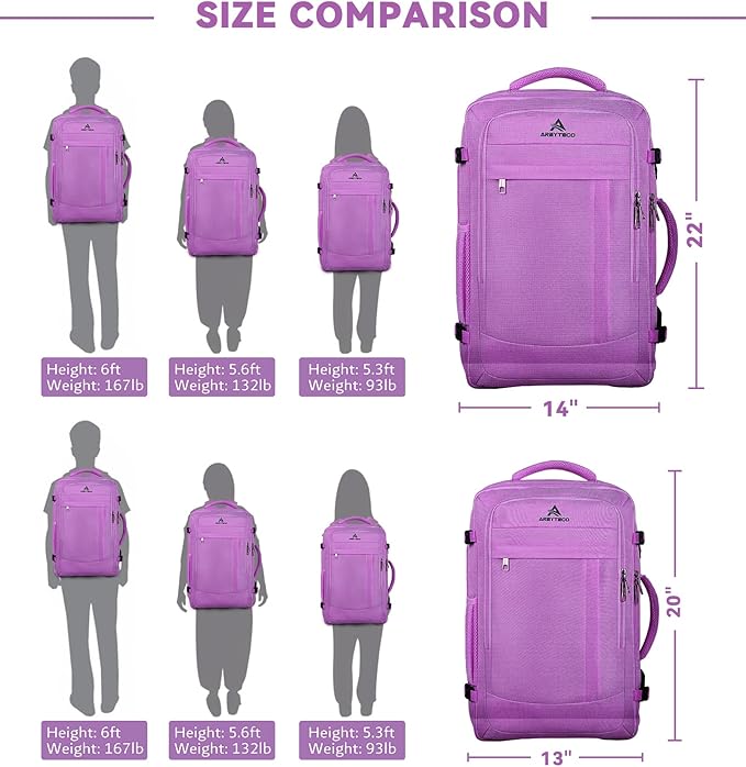 AREYTECO 50L Carry On Backpack, Extra Large Laptop Backpack, Travel Backpack for Women, Expandable Water Resistant Big Bag Anti-Theft Business Daypack Fit 17 Inch Laptop,Purple